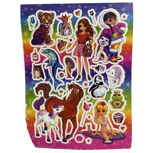 Vtg Lisa Frank Rainbow Cheetah Frog Horse Dolphin Owl Husky Surf Penguin Sticker